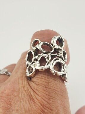 BRUTRALIST STATEMENT RING HANDMADE IN RECYCLED STERLING SILVER SIZE 9